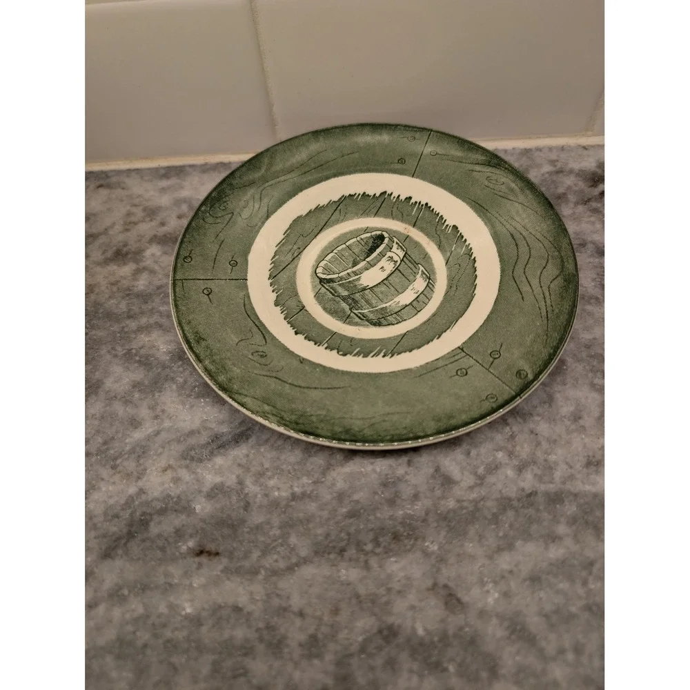 Vintage Royal China Colonial Homestead Green Water Bucket Plate & Small Dish